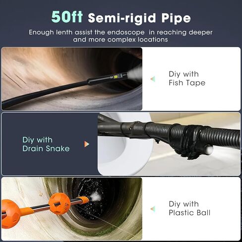Triple Lens Endoscope Camera with Light- 5" 1080P HD Handheld Borescope with 50FT Semi-Rigid Cable, Waterproof Sewer Inspection Camera with 32GB Card, Drain Plumbing Camera & Gifts for Men in Kuwait