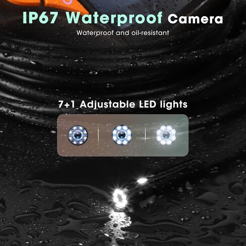 Triple Lens Endoscope Camera with Light- 5" 1080P HD Handheld Borescope with 50FT Semi-Rigid Cable, Waterproof Sewer Inspection Camera with 32GB Card, Drain Plumbing Camera & Gifts for Men in Kuwait