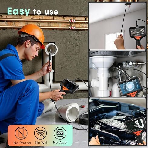 Triple Lens Endoscope Camera with Light- 5" 1080P HD Handheld Borescope with 50FT Semi-Rigid Cable, Waterproof Sewer Inspection Camera with 32GB Card, Drain Plumbing Camera & Gifts for Men in Kuwait