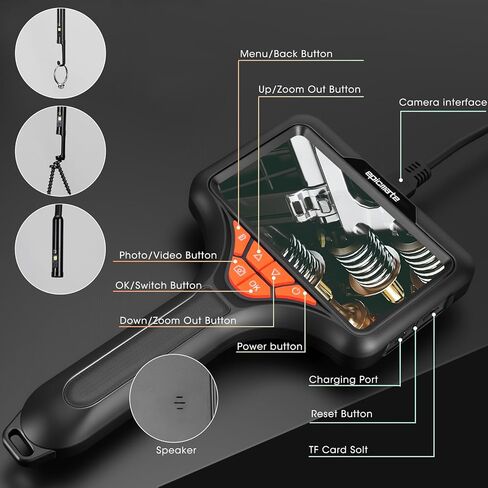 Triple Lens Endoscope Camera with Light- 5" 1080P HD Handheld Borescope with 50FT Semi-Rigid Cable, Waterproof Sewer Inspection Camera with 32GB Card, Drain Plumbing Camera & Gifts for Men in Kuwait