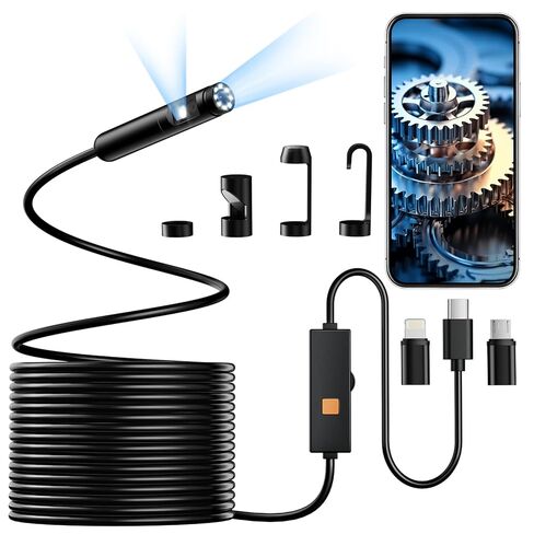 Endoscope Camera with Light, Dual-Lens 1920P HD Borescope Tools with 8+1 Adjustable LED Lights, 16.4FT Semi-Rigid Snake Cord IP67 Waterproof Inspection Camera for iPhone, iPad, iOS and Android Phone in Kuwait