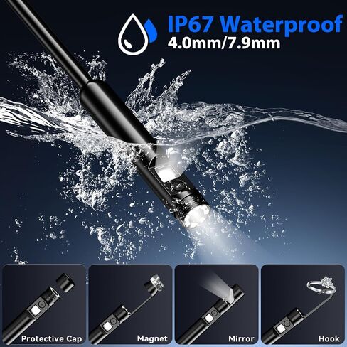 Endoscope Camera with Light, Dual-Lens 1920P HD Borescope Tools with 8+1 Adjustable LED Lights, 16.4FT Semi-Rigid Snake Cord IP67 Waterproof Inspection Camera for iPhone, iPad, iOS and Android Phone in Kuwait