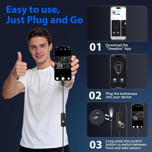 Endoscope Camera with Light, Dual-Lens 1920P HD Borescope Tools with 8+1 Adjustable LED Lights, 16.4FT Semi-Rigid Snake Cord IP67 Waterproof Inspection Camera for iPhone, iPad, iOS and Android Phone in Kuwait