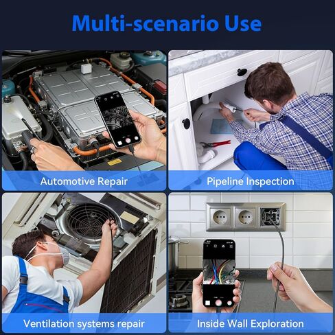 Endoscope Camera with Light, Dual-Lens 1920P HD Borescope Tools with 8+1 Adjustable LED Lights, 16.4FT Semi-Rigid Snake Cord IP67 Waterproof Inspection Camera for iPhone, iPad, iOS and Android Phone in Kuwait