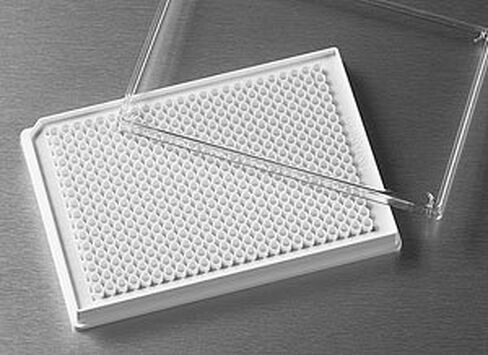 Corning 3826BC Polystyrene Flat Bottom Low Volume 384 Well Microplate With Generic Bar Code, without Lid, Solid White Plate Color, Sterile (Case of 50) in Saudi Arabia