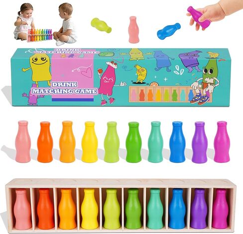 لعبة مطابقة ألوان الزجاجة من ATOYUS، ألعاب مونتيسوري للأطفال الصغار بعمر 3 سنوات فما فوق، لعبة لوحة عائلية من 2 إلى 4 لاعبين للأطفال والكبار أثناء السفر والتخييم وحفلات العطلات، هدايا عيد الميلاد للأولاد والبنات in Kuwait
