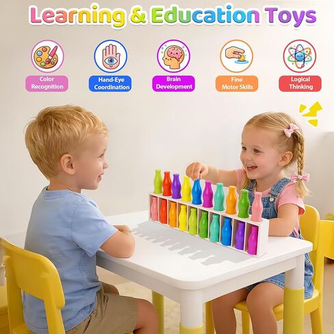 لعبة مطابقة ألوان الزجاجة من ATOYUS، ألعاب مونتيسوري للأطفال الصغار بعمر 3 سنوات فما فوق، لعبة لوحة عائلية من 2 إلى 4 لاعبين للأطفال والكبار أثناء السفر والتخييم وحفلات العطلات، هدايا عيد الميلاد للأولاد والبنات in Kuwait