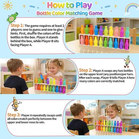 لعبة مطابقة ألوان الزجاجة من ATOYUS، ألعاب مونتيسوري للأطفال الصغار بعمر 3 سنوات فما فوق، لعبة لوحة عائلية من 2 إلى 4 لاعبين للأطفال والكبار أثناء السفر والتخييم وحفلات العطلات، هدايا عيد الميلاد للأولاد والبنات in Kuwait