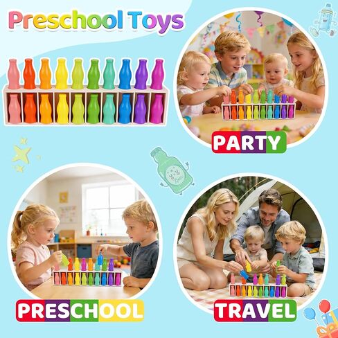 لعبة مطابقة ألوان الزجاجة من ATOYUS، ألعاب مونتيسوري للأطفال الصغار بعمر 3 سنوات فما فوق، لعبة لوحة عائلية من 2 إلى 4 لاعبين للأطفال والكبار أثناء السفر والتخييم وحفلات العطلات، هدايا عيد الميلاد للأولاد والبنات in Kuwait