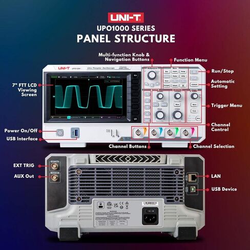 UNI-T UPO1104 راسم الذبذبات الرقمي - 100 ميجاهرتز، 4 قنوات، 2 GSa/s، 56 ميجابت في الثانية، 7 بوصة in Saudi Arabia