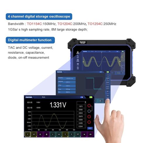 Hantek اللوحي راسم الذبذبات 4 قناة 150MHZ 1GSa/S شاشة تعمل باللمس راسم الذبذبات + متعدد 2 في 1 راسم الذبذبات نوع C + 8M تخزين كبير in Kuwait