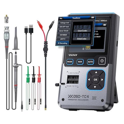 DSO-TC4 3 في 1 راسم الذبذبات المحمول، جهاز اختبار الترانزستور، عرض النطاق الترددي 10 ميجاهرتز، معدل أخذ العينات 48MSa/s، الجهد الكهربي، الصمام الثنائي، المكثف، المقاوم. in Saudi Arabia