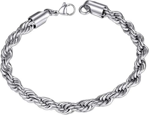 ChainsHouse Chain Bracelet for Men, Twisted Rope Bracelets Stainless Steel/Black/14K Gold Metal Plated Wrist Chain, 3mm/6mm Width, 8.3", Send Gift Box in Saudi Arabia