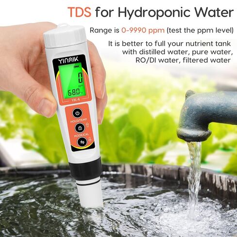YINMIK PH Meter, Digital 4 in 1 PH EC TDS Temp Meter for Water Hydroponics, Waterproof DWC PH and EC PPM Water Tester with Backlit for Nutrients Growing, Indoor Garden, Home Brewing, Pool, Aquarium in Saudi Arabia