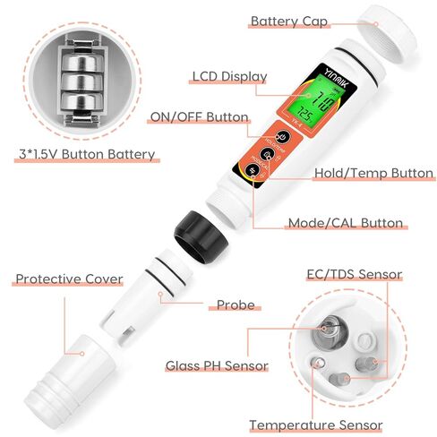 YINMIK PH Meter, Digital 4 in 1 PH EC TDS Temp Meter for Water Hydroponics, Waterproof DWC PH and EC PPM Water Tester with Backlit for Nutrients Growing, Indoor Garden, Home Brewing, Pool, Aquarium in Saudi Arabia