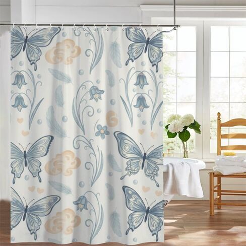 ستارة دش المزرعة بنمط الجرس مع خطافات، ستارة دش بناتي مقاومة للماء للصيف، ستائر مصممة فاخرة للعطلات من القماش قابلة للغسل لحوض الاستحمام وديكور الحمام الرائع مقاس 60 × 72 بوصة in Kuwait