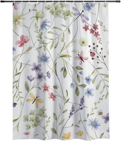 كرمة الفراشة يطبع ستارة دش خمر مع السنانير، الصيف للماء ستارة دش لطيف، قابل للغسل النسيج عطلة ستائر أنيقة للحمام لقضاء عطلة الحمام ديكو 72x72 في in Kuwait