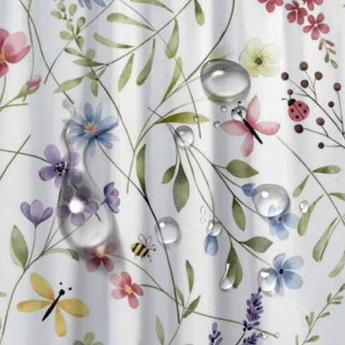 كرمة الفراشة يطبع ستارة دش خمر مع السنانير، الصيف للماء ستارة دش لطيف، قابل للغسل النسيج عطلة ستائر أنيقة للحمام لقضاء عطلة الحمام ديكو 72x72 في in Kuwait