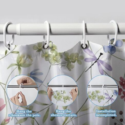 كرمة الفراشة يطبع ستارة دش خمر مع السنانير، الصيف للماء ستارة دش لطيف، قابل للغسل النسيج عطلة ستائر أنيقة للحمام لقضاء عطلة الحمام ديكو 72x72 في in Kuwait