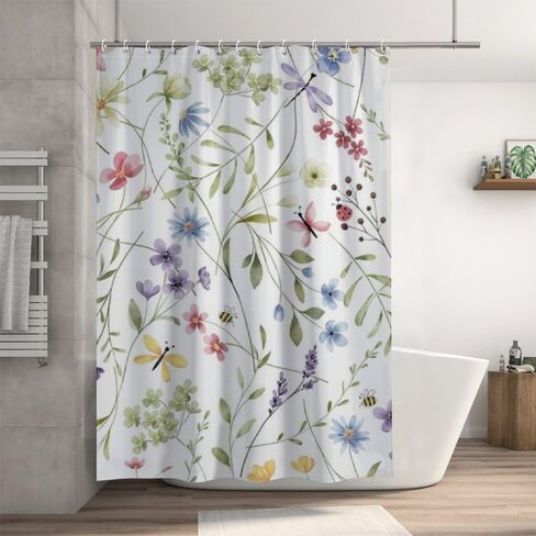 كرمة الفراشة يطبع ستارة دش خمر مع السنانير، الصيف للماء ستارة دش لطيف، قابل للغسل النسيج عطلة ستائر أنيقة للحمام لقضاء عطلة الحمام ديكو 72x72 في in Kuwait