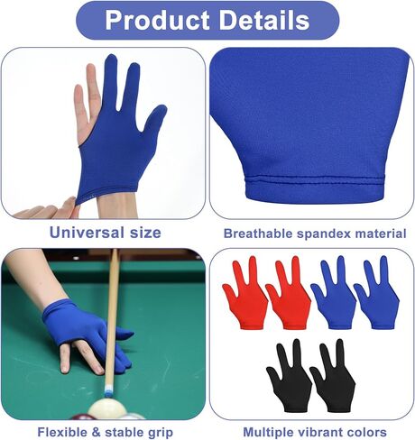 12 Pcs Pool Glove Right Hand Left Hand, 4 Pair Elastic Billiards Gloves for Men, Women (3 Colors) in Saudi Arabia