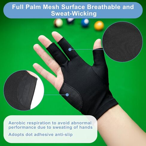 Wamnu 2Pcs 3 Fingers Billiards Glove Pool Cue Gloves Left Hand, Breathable Cue Sport Show Gloves for Women Men Snooker Shooters Carom Sport in Saudi Arabia