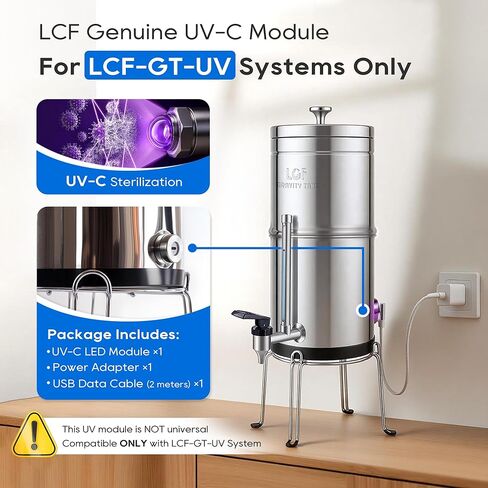 وحدة التعقيم بالأشعة فوق البنفسجية البديلة LCF لفلتر المياه الجاذبية - 275 نانومتر LED، 5 فولت USB-C، عمر 3 سنوات، متوافق مع نظام LCF-GT-UV فقط in Kuwait