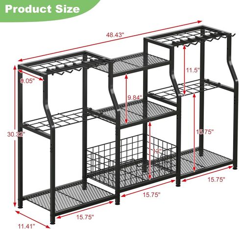 منظم أدوات الحديقة من keomaisyto، رف برج أدوات الفناء عالي التحمل لتنظيم المرآب وتخزينه، رف أدوات حديقة من 3 طبقات مع خطافات للحديقة/السقيفة/المرآب/الفناء/الطابق السفلي/الحديقة in Kuwait