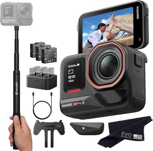 Insta360 Ace Pro 2 Battery Bundle- 8K Waterproof Action Camera Co-Engineered with Leica, Flagship 1/1.3" Sensor, 8K30, 2.5" Flip Screen|Includes Extra Battery, Charger, Invisible Selfie Stick (256GB) in Kuwait