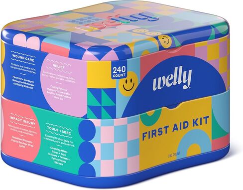 Welly First Aid Kit Refill Carton | Includes Individual Bandages, Cleansing Wipes, Antibiotic Packets, Burn Gel, Hydrocortisone Cream, and Bug Bite Relief Patches | 100 ct in Saudi Arabia