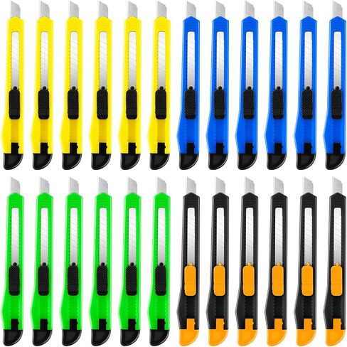 4 Pack Box Cutter, 9mm Snap-off Utility Knife, Box Cutter Retractable for Opening Packages Cartons, Box Opener, Disposable Razor Knife Exacto Knife Perfect for Office and Home use in Kuwait