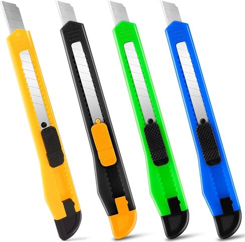 4 Pack Box Cutter, 9mm Snap-off Utility Knife, Box Cutter Retractable for Opening Packages Cartons, Box Opener, Disposable Razor Knife Exacto Knife Perfect for Office and Home use in Kuwait