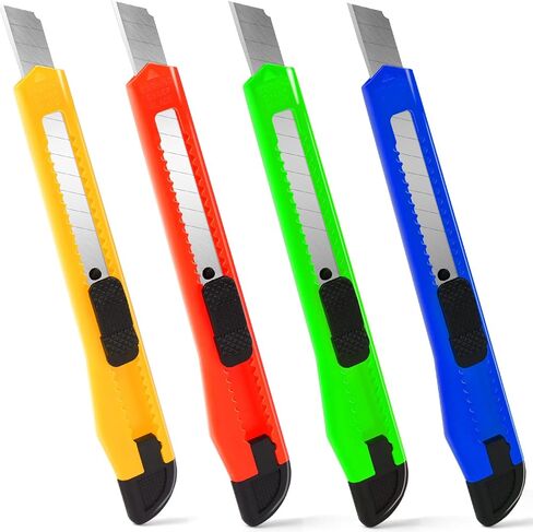 4 Pack Box Cutter, 9mm Snap-off Utility Knife, Box Cutter Retractable for Opening Packages Cartons, Box Opener, Disposable Razor Knife Exacto Knife Perfect for Office and Home use in Kuwait