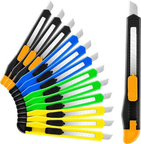 4 Pack Box Cutter, 9mm Snap-off Utility Knife, Box Cutter Retractable for Opening Packages Cartons, Box Opener, Disposable Razor Knife Exacto Knife Perfect for Office and Home use in Kuwait