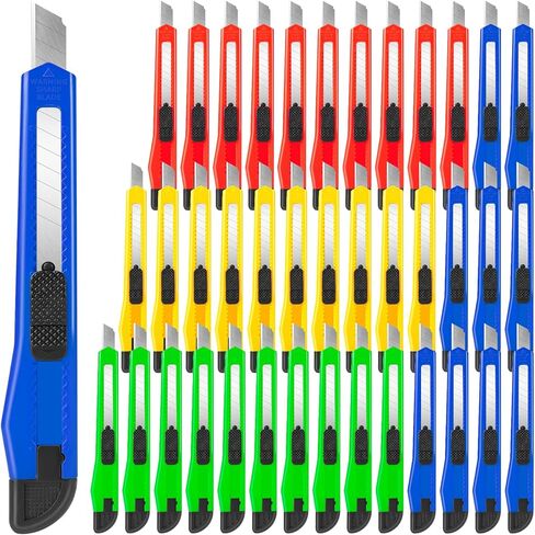 4 Pack Box Cutter, 9mm Snap-off Utility Knife, Box Cutter Retractable for Opening Packages Cartons, Box Opener, Disposable Razor Knife Exacto Knife Perfect for Office and Home use in Kuwait