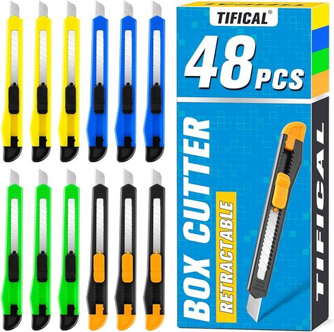4 Pack Box Cutter, 9mm Snap-off Utility Knife, Box Cutter Retractable for Opening Packages Cartons, Box Opener, Disposable Razor Knife Exacto Knife Perfect for Office and Home use in Kuwait
