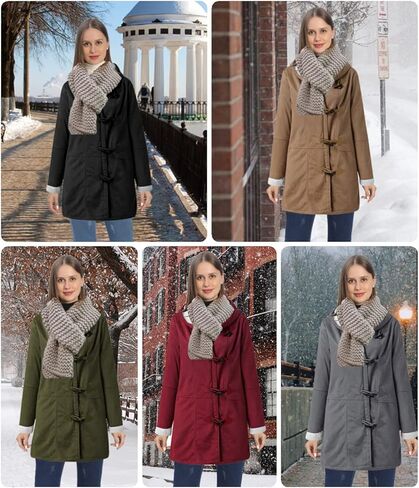 AI'MOURI Windproof Sherpa Lined Outerwear for Women Winter Fleece Hooded Overcoat with Pockets Warm and Thicken Parka Jacket in Saudi Arabia