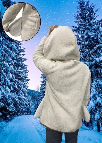 AI'MOURI Windproof Sherpa Lined Outerwear for Women Winter Fleece Hooded Overcoat with Pockets Warm and Thicken Parka Jacket in Saudi Arabia