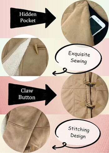 AI'MOURI Windproof Sherpa Lined Outerwear for Women Winter Fleece Hooded Overcoat with Pockets Warm and Thicken Parka Jacket in Saudi Arabia