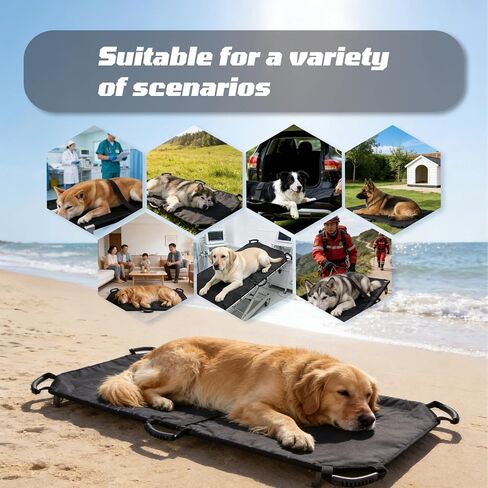 نقالة للكلاب الكبيرة، مقاس 47 بوصة طول × 29 بوصة عرض، نقالة الحيوانات الأليفة شديدة التحمل مع 6 مقابض وحزام أمان، فضلات إنقاذ الطوارئ المحمولة للحيوانات الأليفة المصابة/ما بعد الجراحة، سعة نقل الحيوانات 150 رطلًا in Kuwait