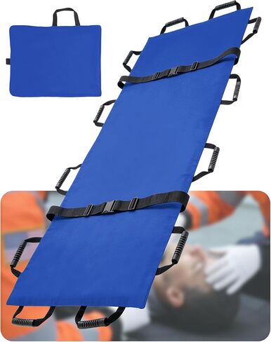 نقالة نقل محمولة مع 12 مقبضًا مطاطيًا وحقيبة حمل - قابلة للطي للمريض في حالات الطوارئ ومحرك للحيوانات للإسعافات الأولية للإنقاذ، سعة 400 رطل، مثالية للمنزل والمستشفيات والاستخدام الخارجي (أزرق) in Kuwait