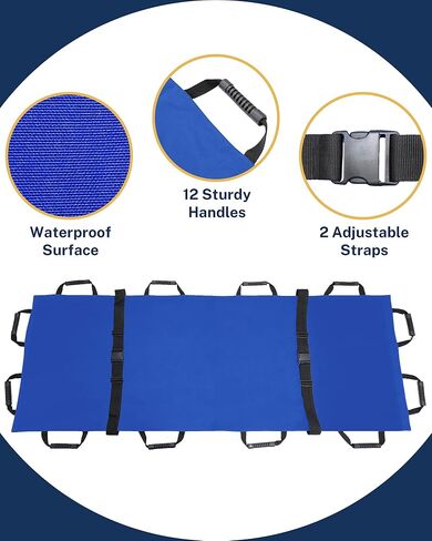نقالة نقل محمولة مع 12 مقبضًا مطاطيًا وحقيبة حمل - قابلة للطي للمريض في حالات الطوارئ ومحرك للحيوانات للإسعافات الأولية للإنقاذ، سعة 400 رطل، مثالية للمنزل والمستشفيات والاستخدام الخارجي (أزرق) in Kuwait