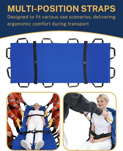 نقالة نقل محمولة مع 12 مقبضًا مطاطيًا وحقيبة حمل - قابلة للطي للمريض في حالات الطوارئ ومحرك للحيوانات للإسعافات الأولية للإنقاذ، سعة 400 رطل، مثالية للمنزل والمستشفيات والاستخدام الخارجي (أزرق) in Kuwait