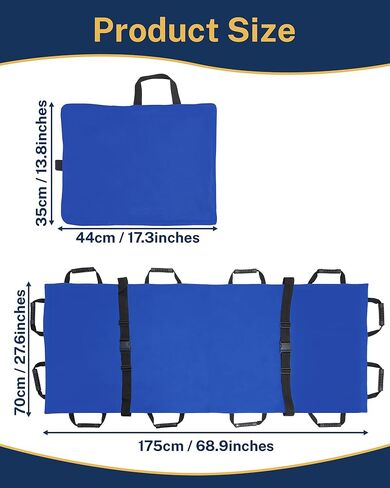 نقالة نقل محمولة مع 12 مقبضًا مطاطيًا وحقيبة حمل - قابلة للطي للمريض في حالات الطوارئ ومحرك للحيوانات للإسعافات الأولية للإنقاذ، سعة 400 رطل، مثالية للمنزل والمستشفيات والاستخدام الخارجي (أزرق) in Kuwait