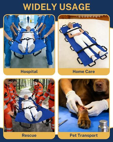 نقالة نقل محمولة مع 12 مقبضًا مطاطيًا وحقيبة حمل - قابلة للطي للمريض في حالات الطوارئ ومحرك للحيوانات للإسعافات الأولية للإنقاذ، سعة 400 رطل، مثالية للمنزل والمستشفيات والاستخدام الخارجي (أزرق) in Kuwait