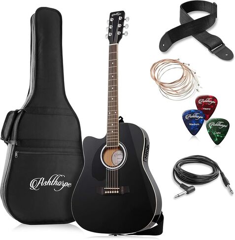 Ashthorpe Full-Size Left-Handed Cutaway Thinline Acoustic-Electric Guitar Package - Premium Tonewoods - Blue in Saudi Arabia