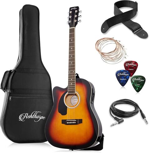 Ashthorpe Full-Size Left-Handed Cutaway Thinline Acoustic-Electric Guitar Package - Premium Tonewoods - Blue in Saudi Arabia