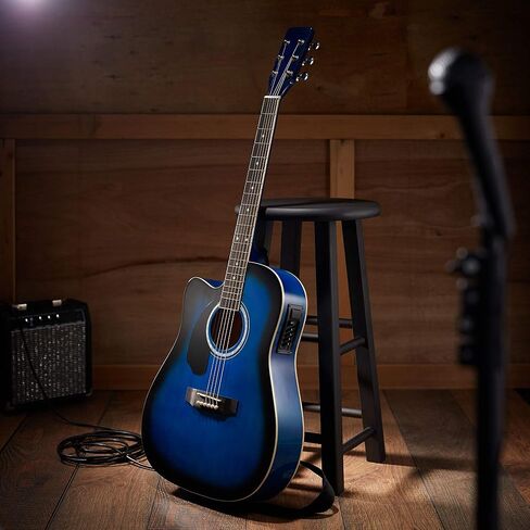 Ashthorpe Full-Size Left-Handed Cutaway Thinline Acoustic-Electric Guitar Package - Premium Tonewoods - Blue in Saudi Arabia