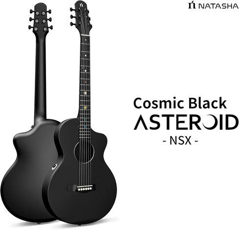 جيتار صوتي من ألياف الكربون من ناتاشا مع بيك اب NSX، جيتار سفر جيتار من الفولاذ مقاس 38 بوصة، جيتار متين رفيع للغاية مكون من 6 أوتار للمبتدئين والمتعلمين المتوسطين والكبار (أسود كوني) in Kuwait