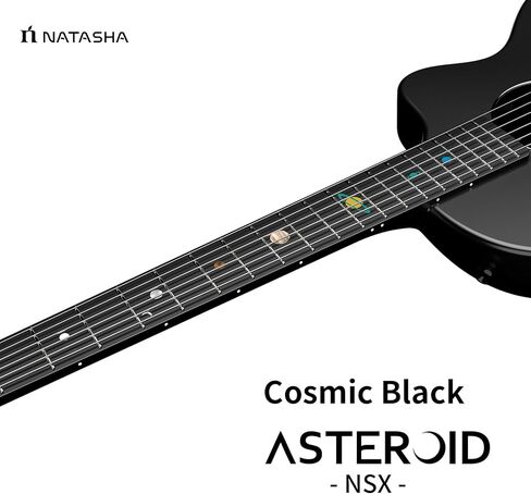 جيتار صوتي من ألياف الكربون من ناتاشا مع بيك اب NSX، جيتار سفر جيتار من الفولاذ مقاس 38 بوصة، جيتار متين رفيع للغاية مكون من 6 أوتار للمبتدئين والمتعلمين المتوسطين والكبار (أسود كوني) in Kuwait